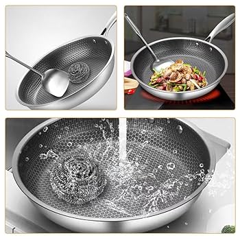 Amazon.com: DEARMAMY Stainless Steel Fried Egg Pan Honeycomb Design Nonstick Skillet for Induction & Gas Stove 18.11 Inch Everyday Cooking Pan: Home & Kitchen