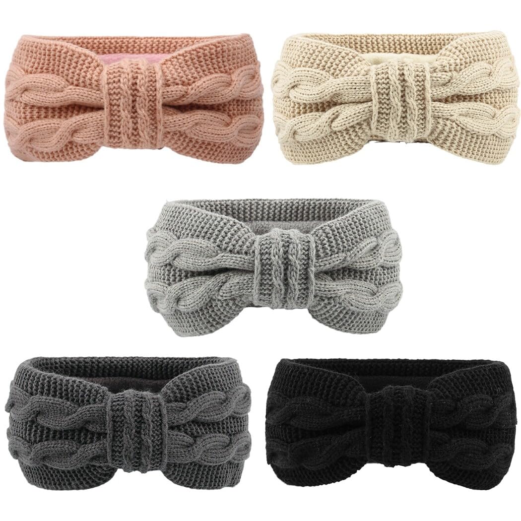 5 diademas elásticas de punto con lazo, para invierno, para mujer