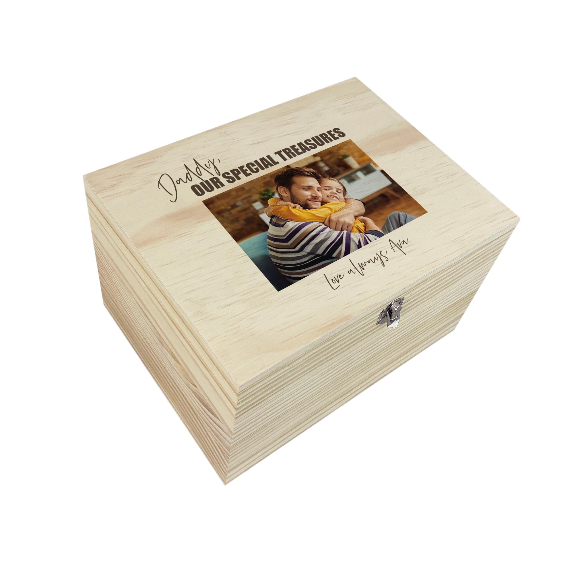 Personalised Our Special Treasures Pine Photo Memory Box | Father's Day Gift | Custom Wooden Keepsake Box | Upload Your Own Photo | Metal Hinges & Clasp | W30cm x D23cm x H18cm