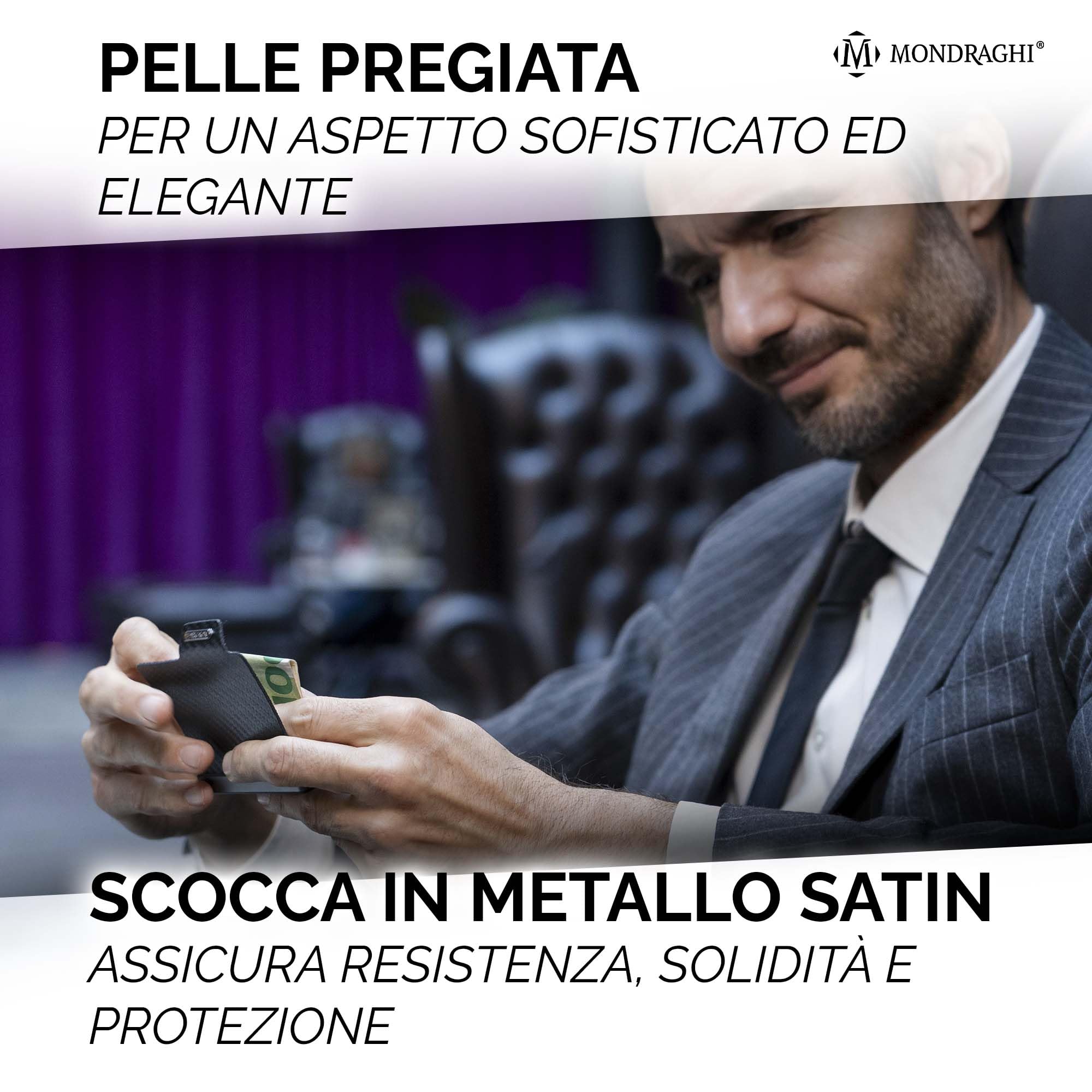 MONDRAGHI® - Mini Portafoglio Ultraleggero, Slim - Porta Carte di Credito Tessere Monete e Tag - Vera Pelle Piccolo e Tascabile - EVOLUTION (Brown)