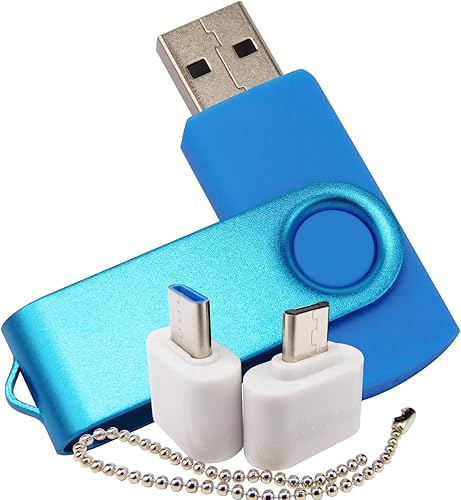 Mini unidad flash USB de capacidad con 1 OTG (Micro USB) y 1 adaptador tipo C (USB-C) para teléfono móvil (azul, 512 MB)
