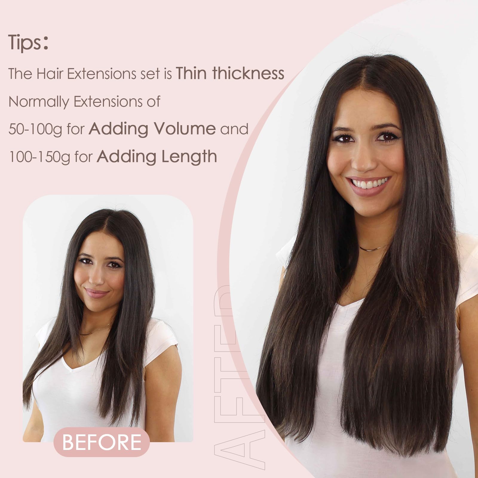 Silk-co 10inch Hair Extensions Clip in Hair Extension Human Hair #04 Medium Brown -Basic Thickness-Thin Weft- 8 Pieces Real Remy Straight Hair Extensions[50g] — view 69