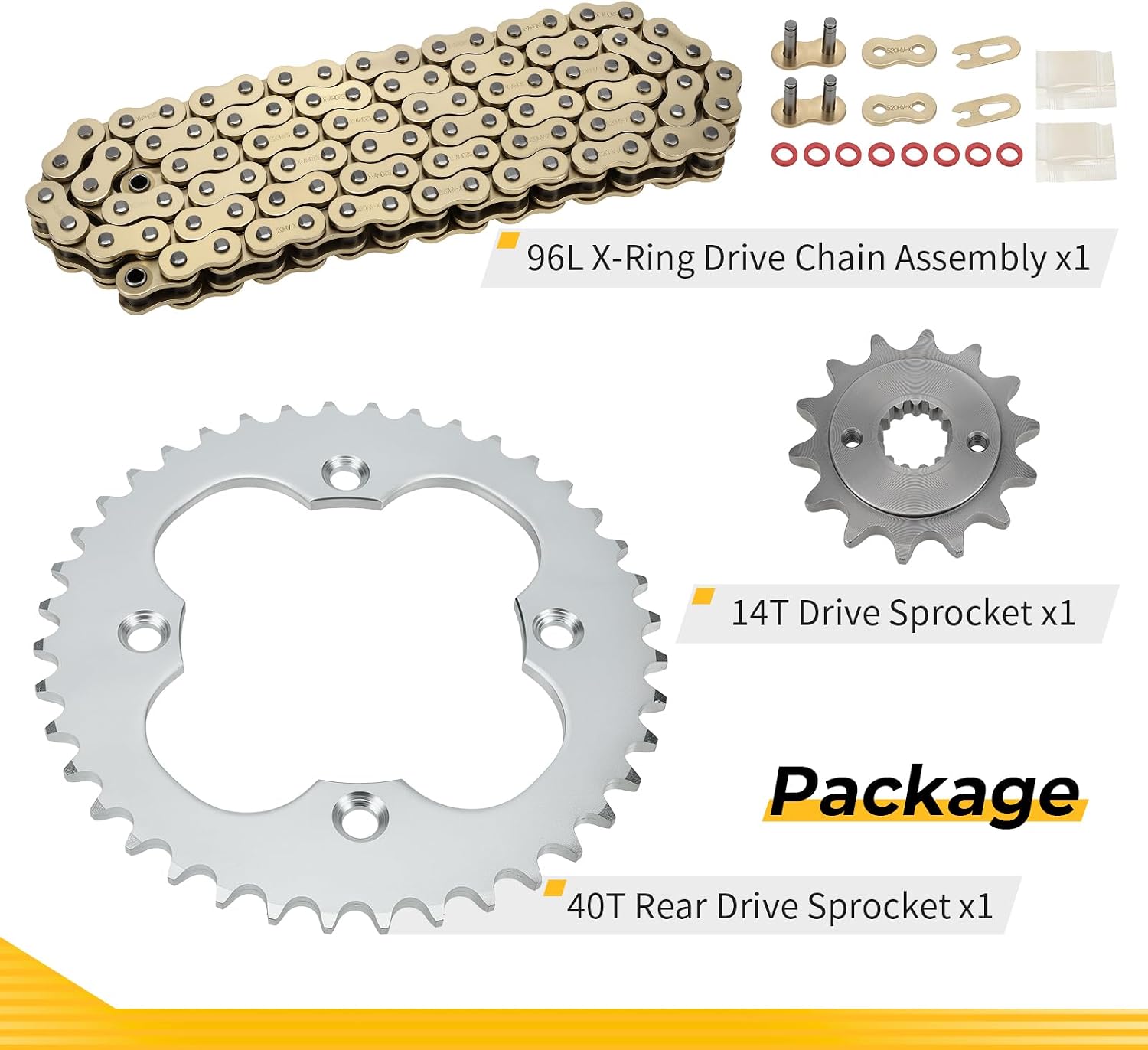 M MATI 96L X-Ring Drive Chain & Drive Sprocket Assembly for Suzuki QuadSport Z 400 LT-Z400 LT-Z400Z 2009 2012-2014 27600-43B20-096 27511-07G00 64511-33H00