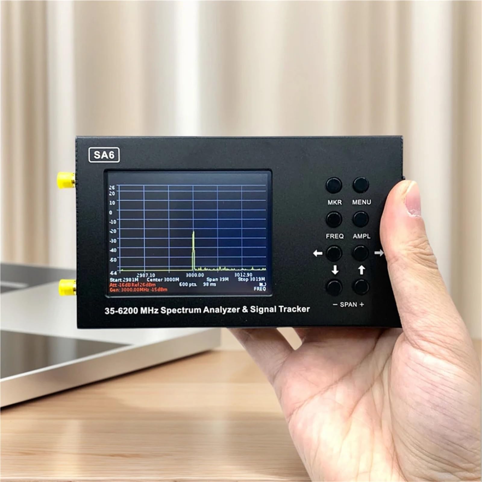 Analizador de Espectro, Generador de señal de espectro SA6 35-6200 MHz 3G 4G LTE CDMA DCS GSM GPRS GLONASS Analizador de espectro y rastreador de señales Pantalla de 3,2 pulgadas