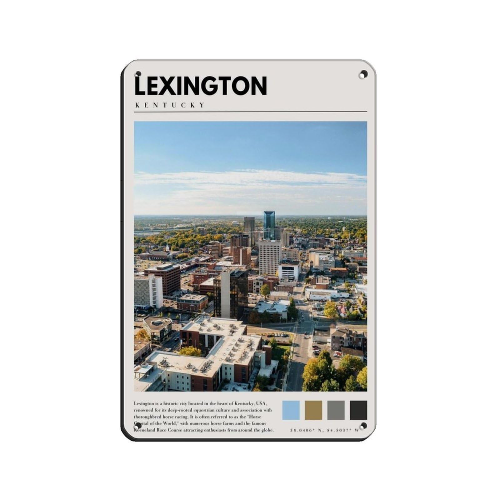 Lexington Kentucky Poster Kentucky Art Retro Poster Metal Tin Sign Chic Art Retro Iron Painting Bar People Cave Cafe Family Garage Poster Wall Decoration 8x12inch(20x30cm)