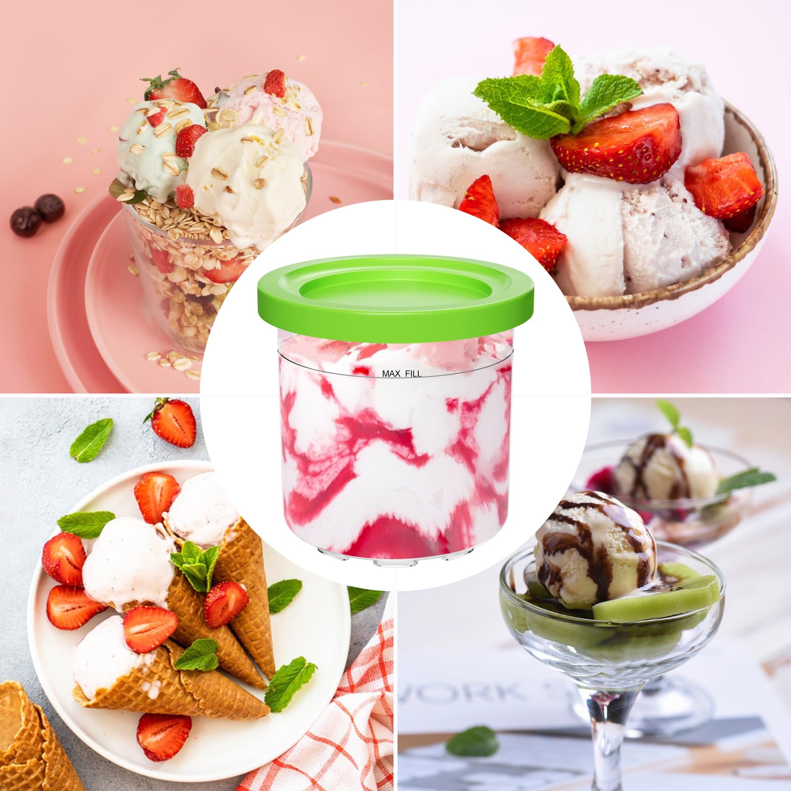 4 Pezzi Contenitori per Gelato, Contenitore Cream Compatibile con Macchine del Gelato Ninja NC301 NC300 NC299AMZ, Vaschette per Gelato Fatto in Casa, Senza BPA, Lavabile in Lavastoviglie