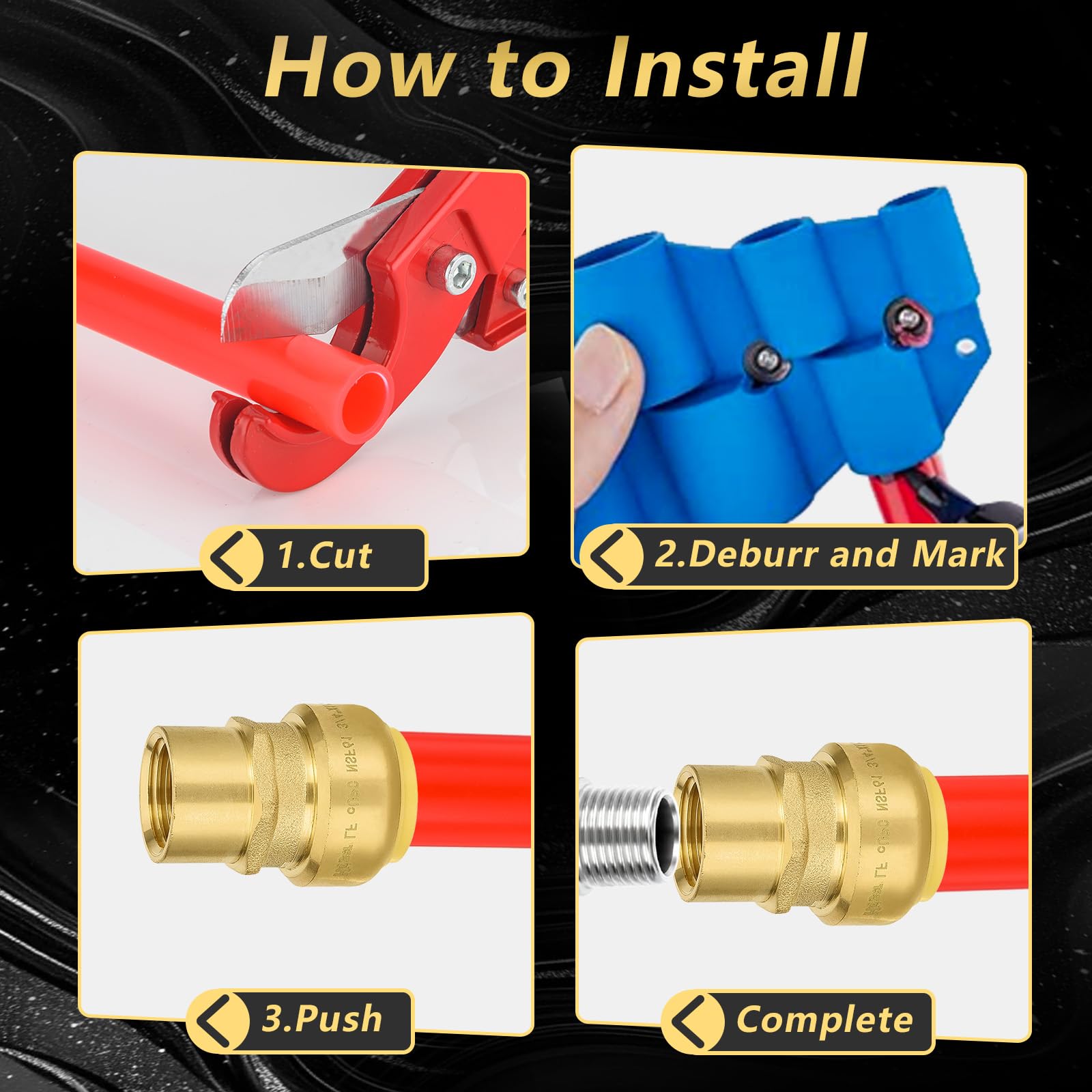 10 szt. złączek mosiężnych Foskan 3/4" Push-to-connect x 1/2" z gwintem wewnętrznym, do łączenia rur PEX, miedzianych, C, PE-RT, z zaciskiem rozłączającym do napraw hydraulicznych (PTC x FNPT)