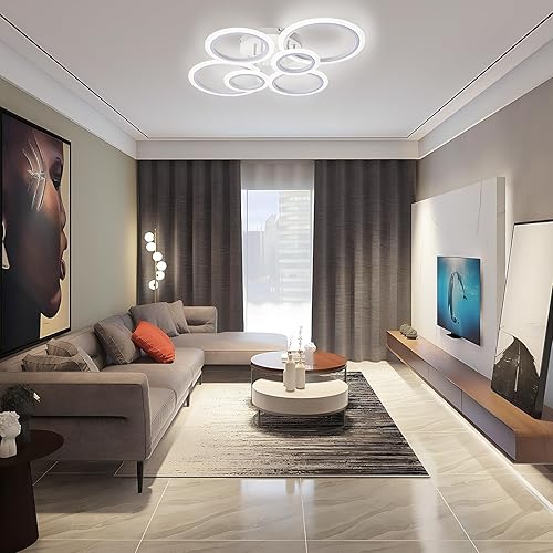 Miniatura 8 de Vikaey Lámpara de Techo LED Moderna de Montaje al Ras, 6 Anillos Blancos Lámpara de Techo Cerca del Techo, Lámpara de Iluminación para Sala de Estar
