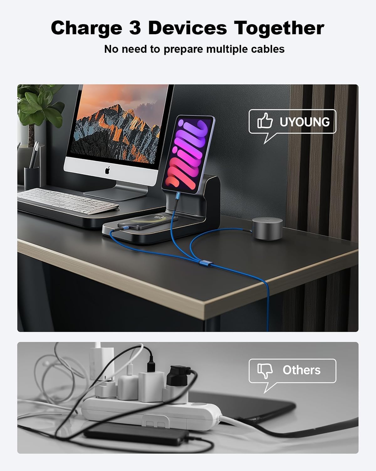 UYOUNG Cable de carga múltiple de 10 pies 3 en 1