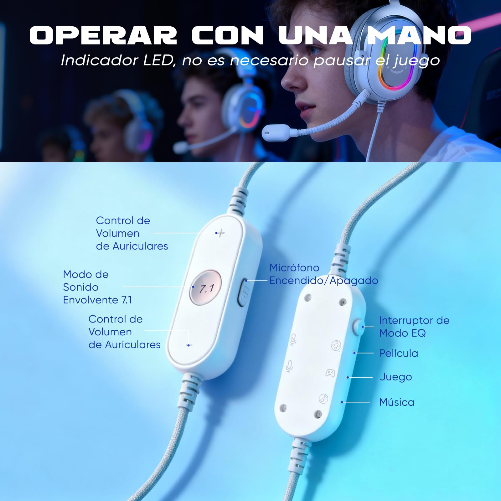 FIFINE Auriculares con Cable y Microfono, RGB Auriculares Gaming PC PS4 PS5 con 7.1 Sonido Envolvente, con 3 Modo EQ, RGB, Almohadillas Blandas para Los Oídos