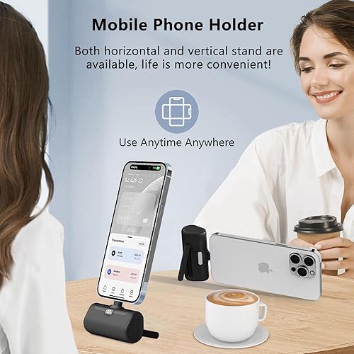 Miniatura 3 de Cargador portátil pequeño USB C, 5000 mAh, ultra compacto, mini banco de energía integrado, soporte para teléfono y luz LED, pantalla LCD PD15W