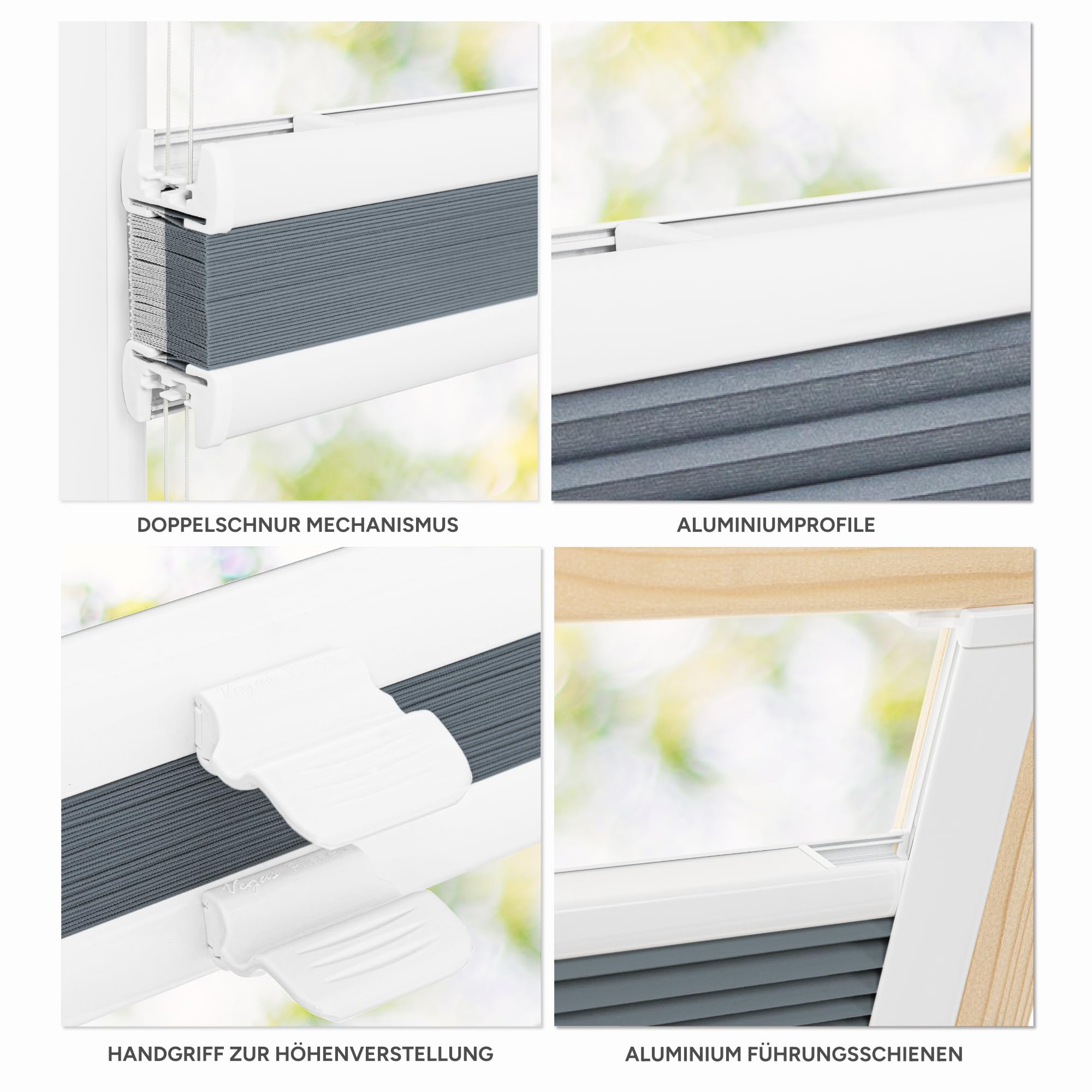 Estika Dachfenster Wabenplissee mit Bohren nach maß - 6 Stofffarben, 3 Profilfarben, Breite, 30-120 cm, Höhe 50-149 cm - Dachfenster Rollo, Fensterrollo innen, Fenster plissee