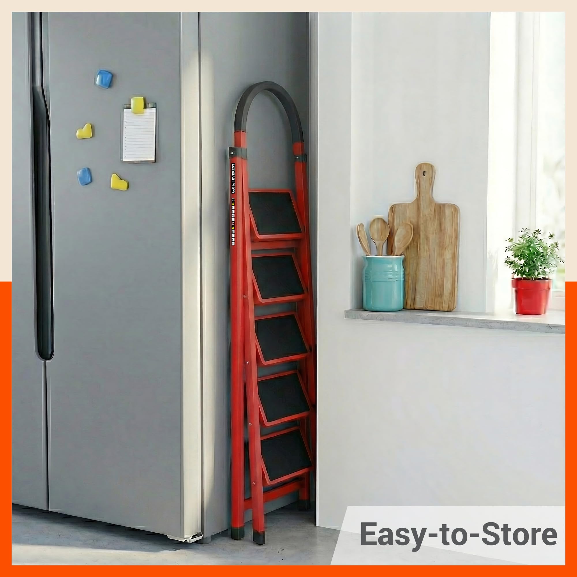 Bathla Everest 5-Step Steel Ladder with Safety Hand Grip | Anti-Skid Wide Steps (30L x 20W cm) | Lightweight, Foldable Ladder for Home & Office | 150Kg Load Capacity | 2 Year Warranty (Red) — Amazon image 6
