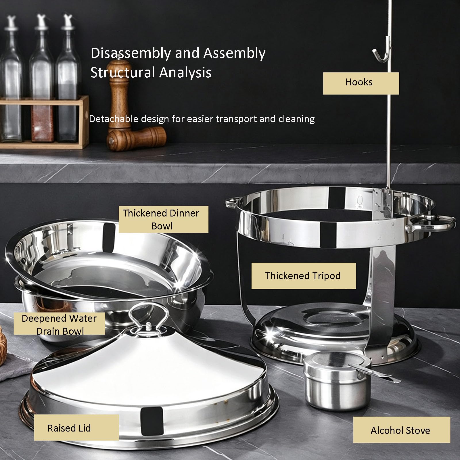 Calentadores De Alimentos De 9 litros para Buffet (9L,Sliver) | Soportes Para Combustible, Calentadores De Buffet Redondos Con Gancho, Para Bodas, Hoteles, Fiestas Y Banquetes