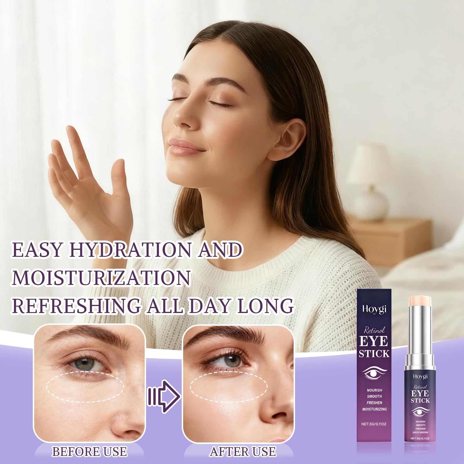 2 Pezzi Retinolo Stick per Occhi, Anti Aging Retinolo Eye Cream, Hydrating Eye Stick, Riduzione Delle Cricche Scure E Delle Borse, Adatto a Tutti i Tipi di Pelle