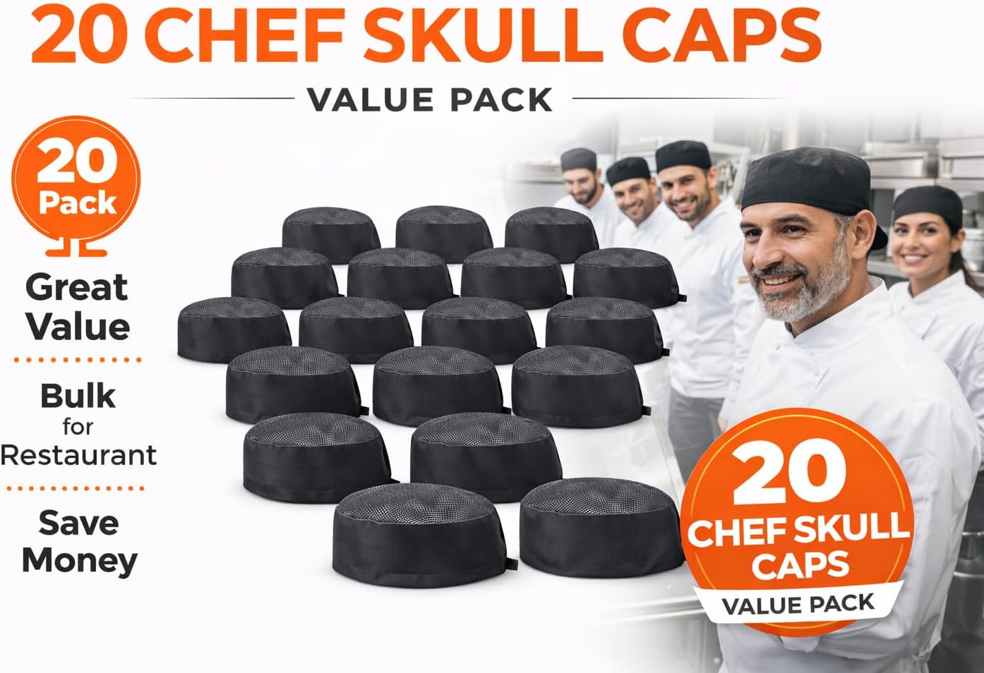 Chef Skull Cap – Adjustable & Breathable Mesh Chef Hats for Men Women Kitchen Cook Cap, Oil-Resistant Chef Works Hat
