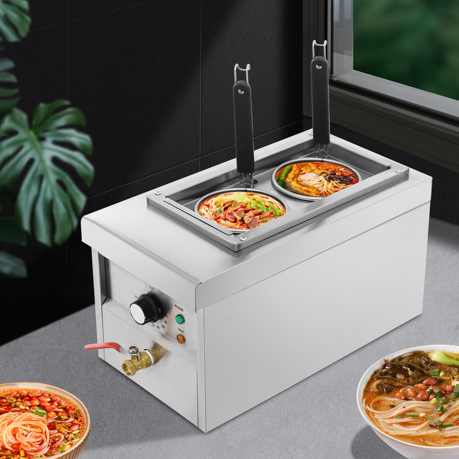 2 Holes Electric Pasta Cooker, Commercial Spaghetti Noodle Cooking Machine, Pasta Boiler with 2 Basket 122-230? Accurate Temperature Control