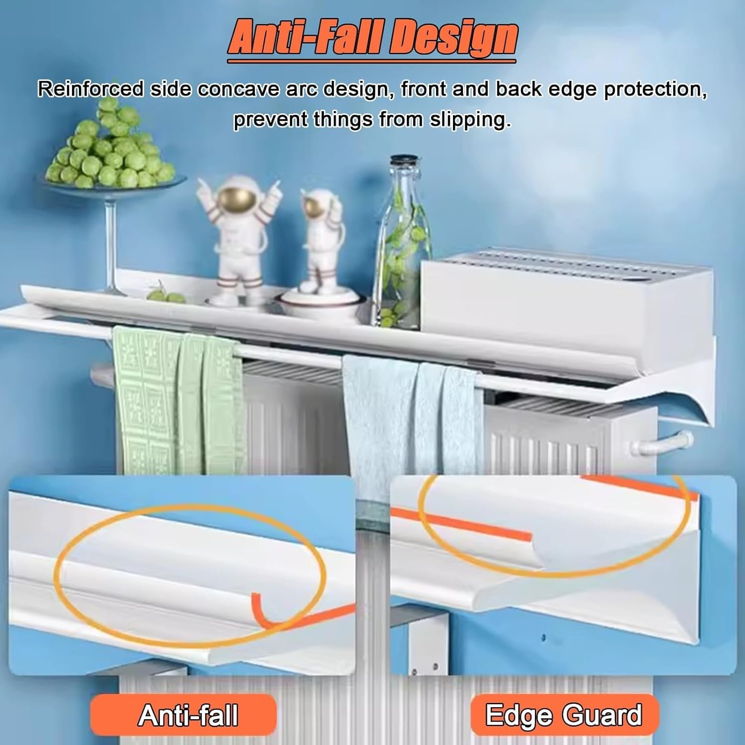 Mensola per radiatore con umidificatore da 55 cm, portasciugamani galleggiante ed evaporatore d'acqua, per cucina, bagno, ingresso, elegante soluzione salvaspazio (80 cm)