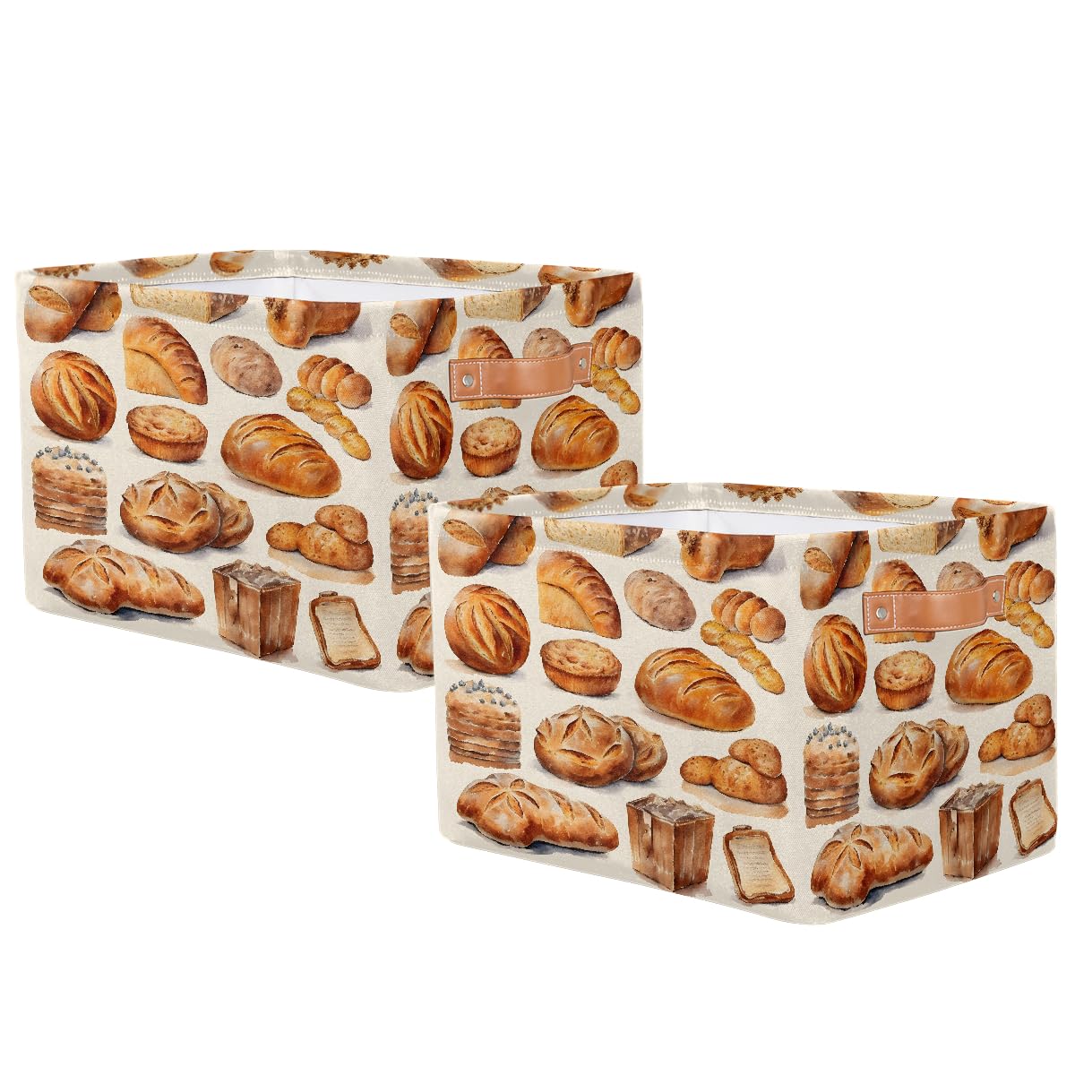 Mexpekil Cesta de almacenamiento con patrón de panes, caja de almacenamiento de juguetes para niños, plegable, organizador de tela para estantes, cesta de regalo grande con asas, 2 piezas