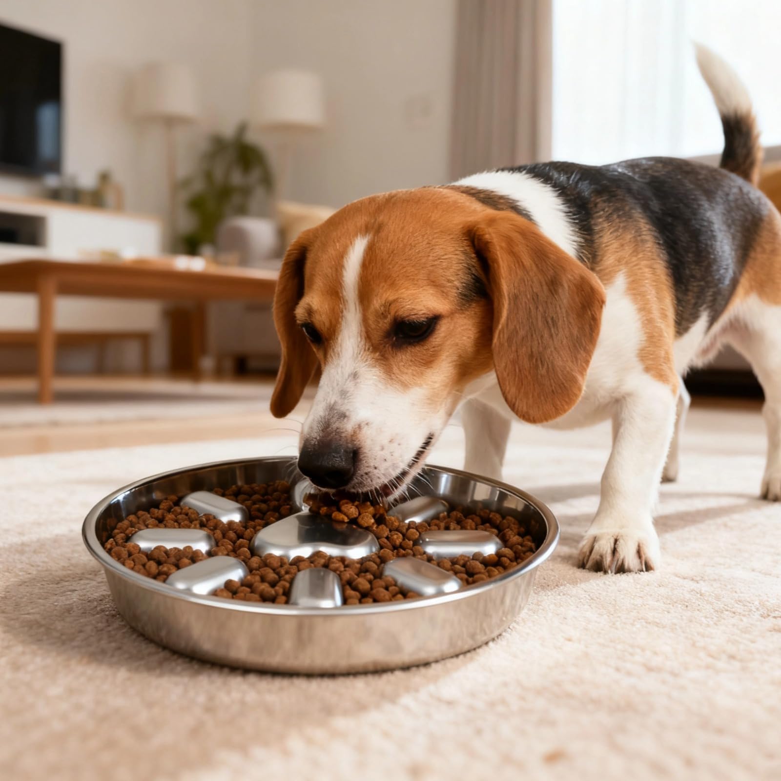 Gamelle Lente en Acier Inoxydable pour Chien, Bol Anti-glouton avec 9 reliefs pour Chiots et Chiens, Design Circulaire, Limite Les éclaboussures, Base antidérapante