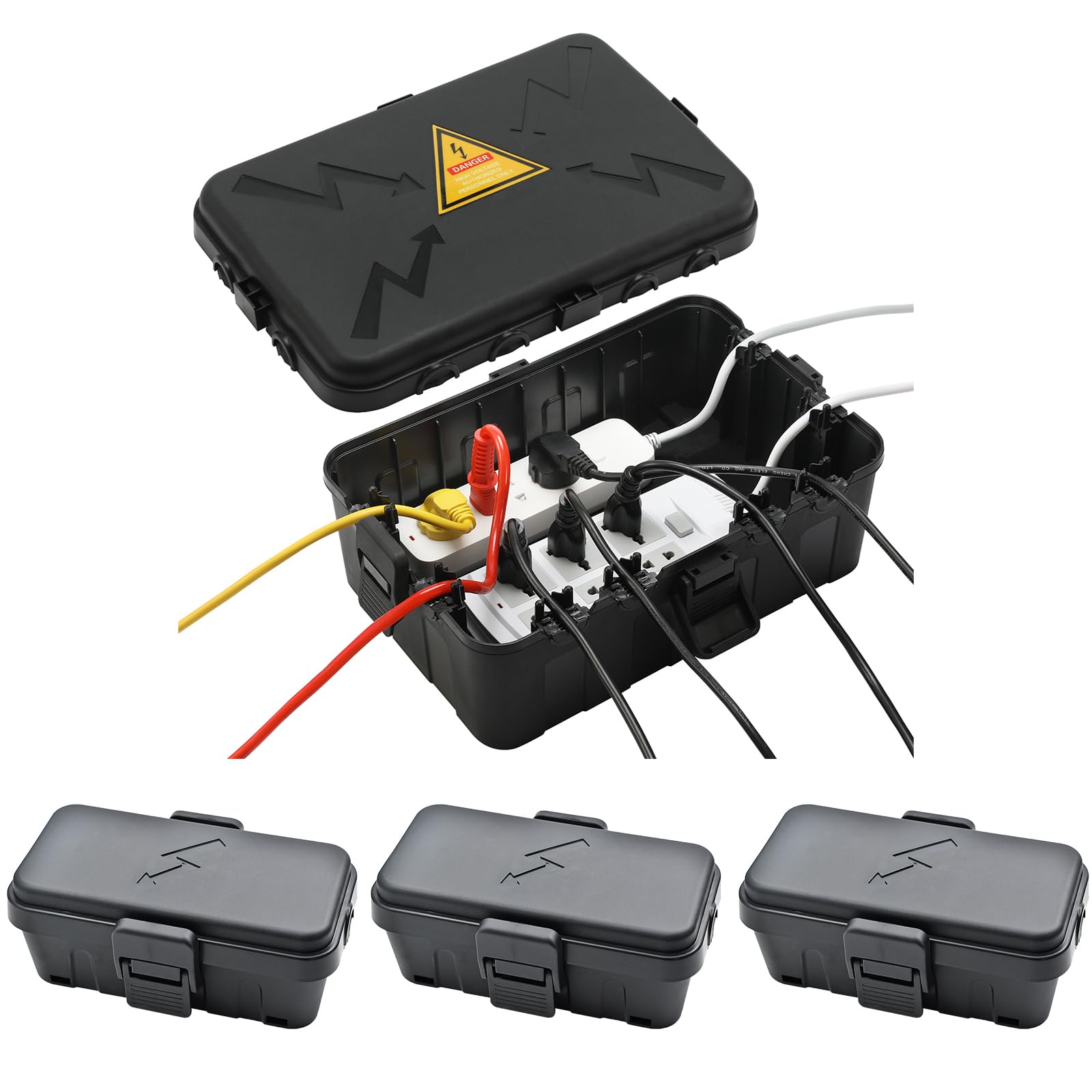 Hrensaw IP54 Large Outdoor Electrical Box w/ 8 Cable Seal Entry, Bundle w/ 3 Small Weatherproof Extension Cord Safety Box, Protect Power Strip, Timer