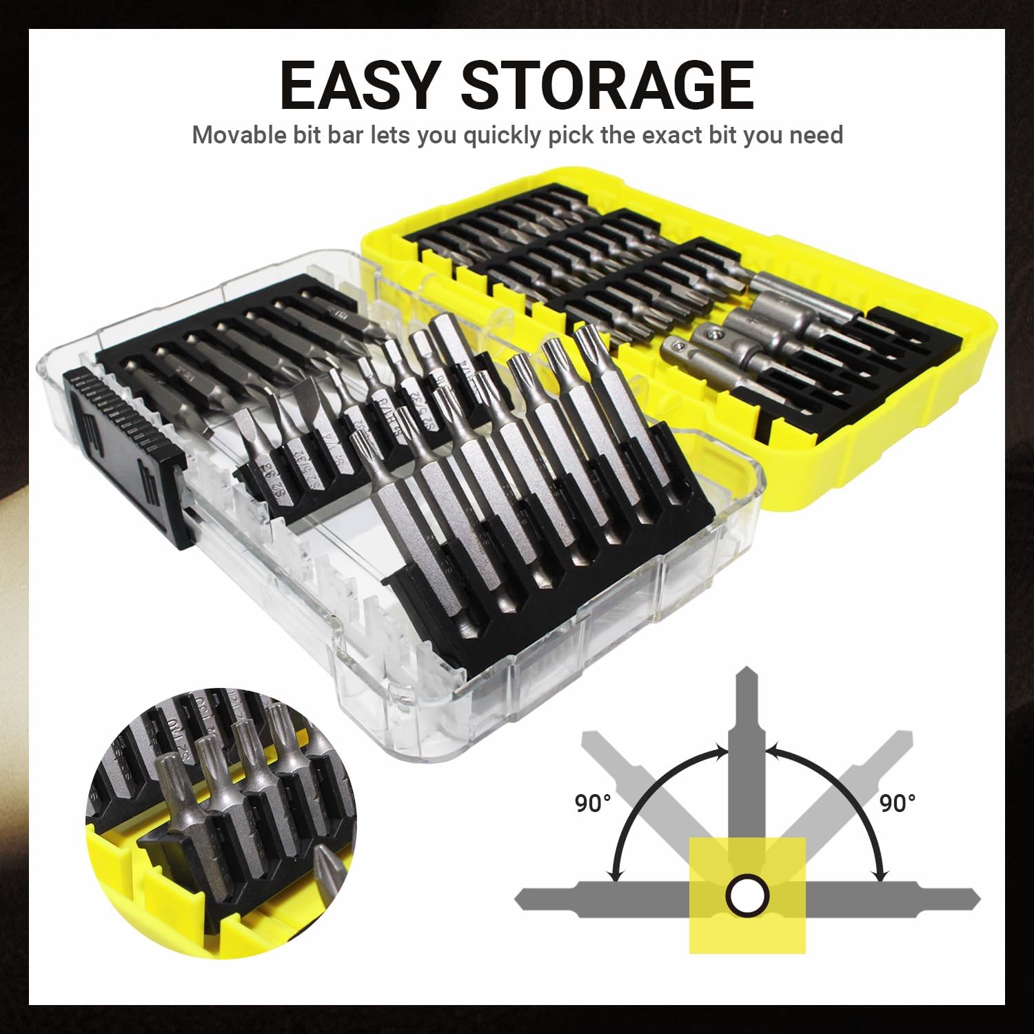 51-Piece Screwdriver Bit Set, Impact Driver Bit Set with Phillips/Slotted/Torx/Hex/Square Bits, 1/4" & 3/8" Socket Adapter, Magnetic Nut Drivers, S2 Alloy Steel for Impact Driver