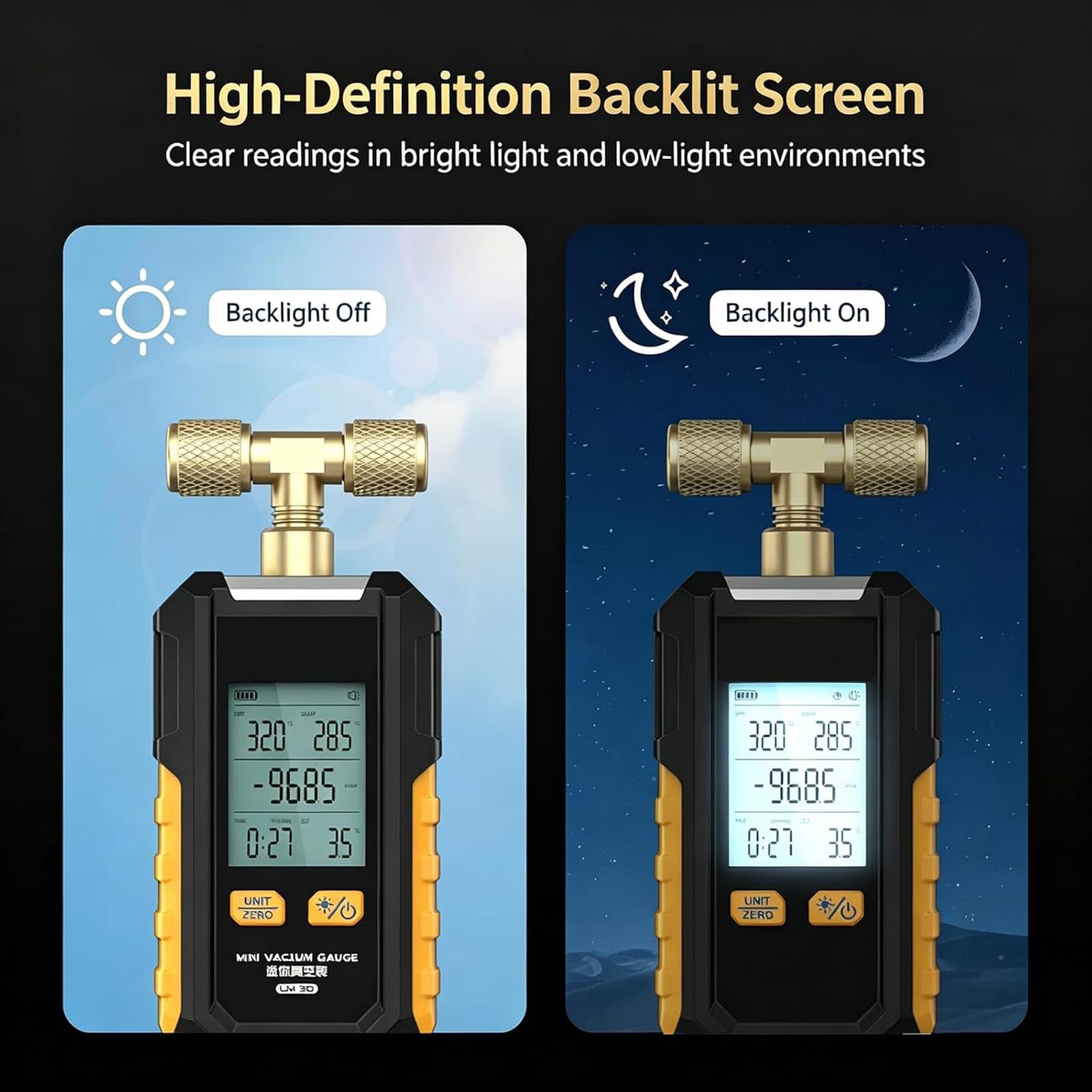 Manómetro De Vacío Digital, Detector De Fugas con Calibración Automática, con 6 Unidades Conmutables, Precisión De ±0,1%, con Pantalla LCD Retroiluminada, Herramienta De Diagnóstico HVAC