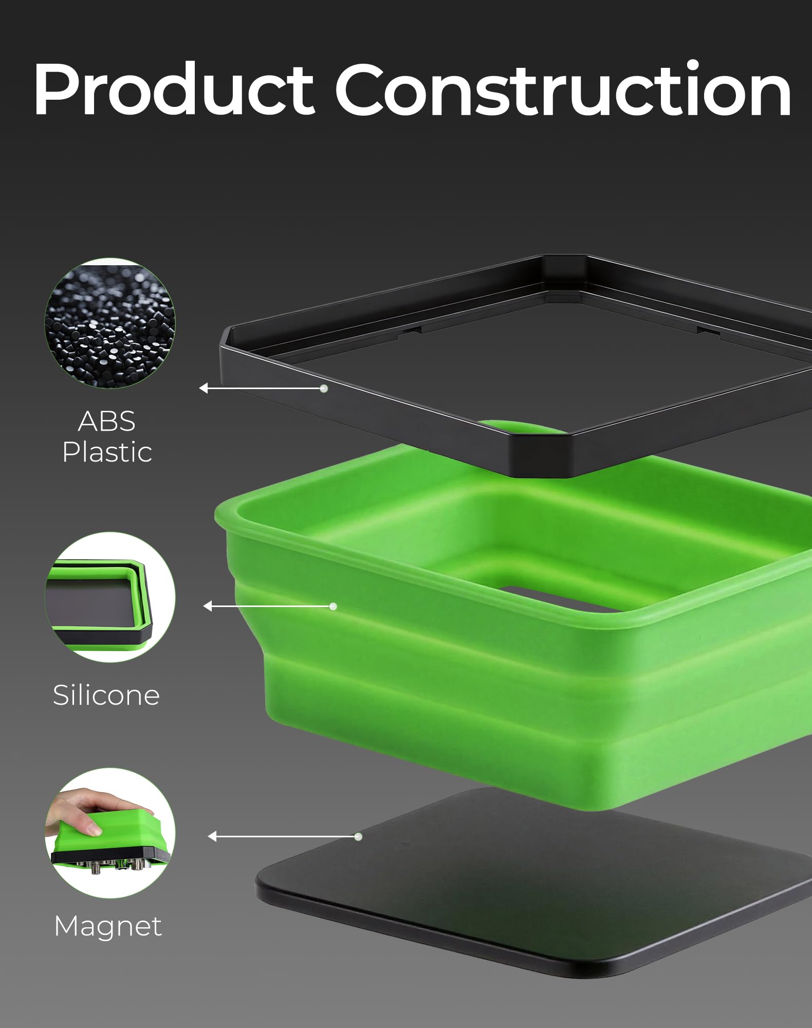 ALOANES Zusammenklappbare magnetische Teileablage, magnetische Schüssel zum Organisieren von Schrauben, Bolzen, Muttern mit Doppelmagnet, 1 Stück faltbare Silikon-Magnetteilablage für Werkzeugablagen