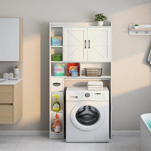 Miniatura 5 de Armario de almacenamiento sobre el inodoro, armario de almacenamiento de granja sobre inodoro con 2 puertas de granero y soporte de papel higiénico,