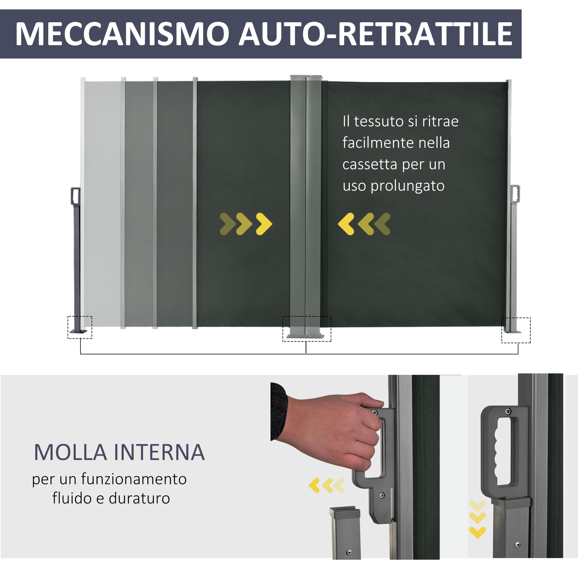 Outsunny Tenda Laterale Retrattile con Maniglia, Frangivista Balcone in Metallo e Poliestere 180 g/m², Anti UV, per Privacy da Esterno, per Balcone Giardino, 600x180 cm, Grigio