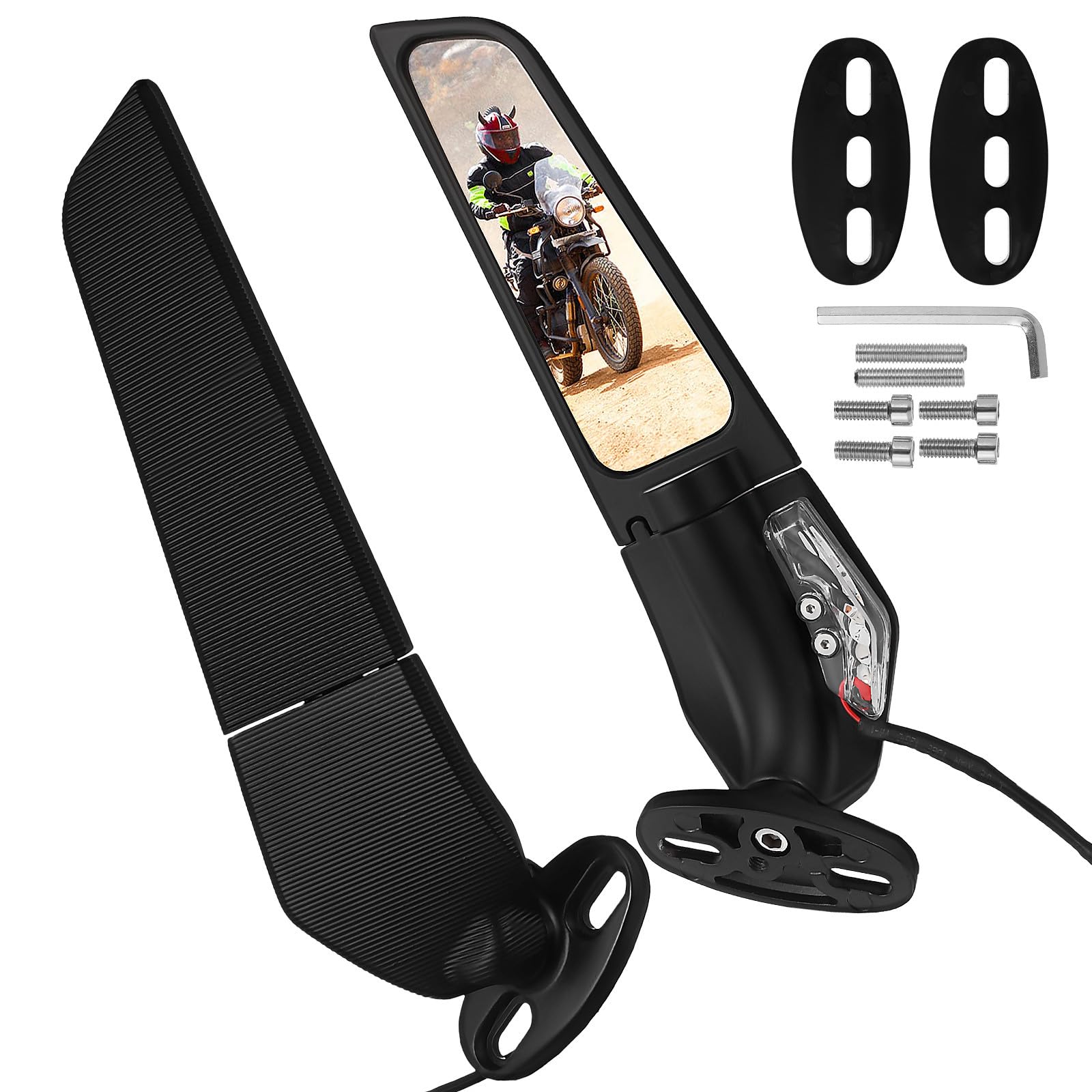 ULTECHNOVO Specchietti Laterali per Motociclette Frecce Integrate LED, Specchietti Retrovisori Robusti Grandi Neri per Guida Urbana