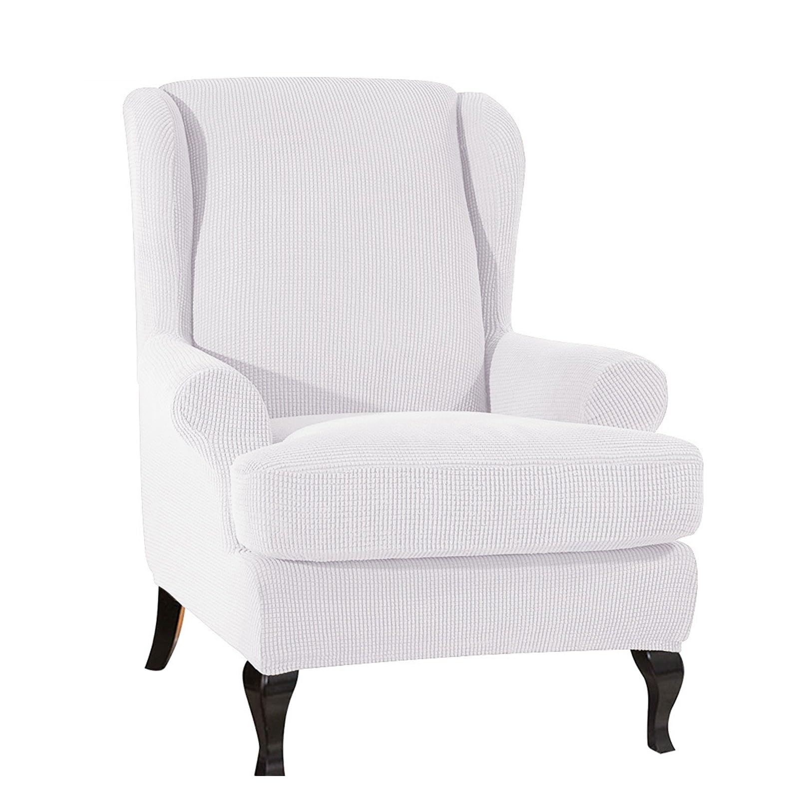 Wing Chair Slipcover 2 Pieces Soft Wingback Chair Covers Wingback Chair Covers Spandex Jacquard Checked Pattern Sofa Cover for Living Room and Bedroom