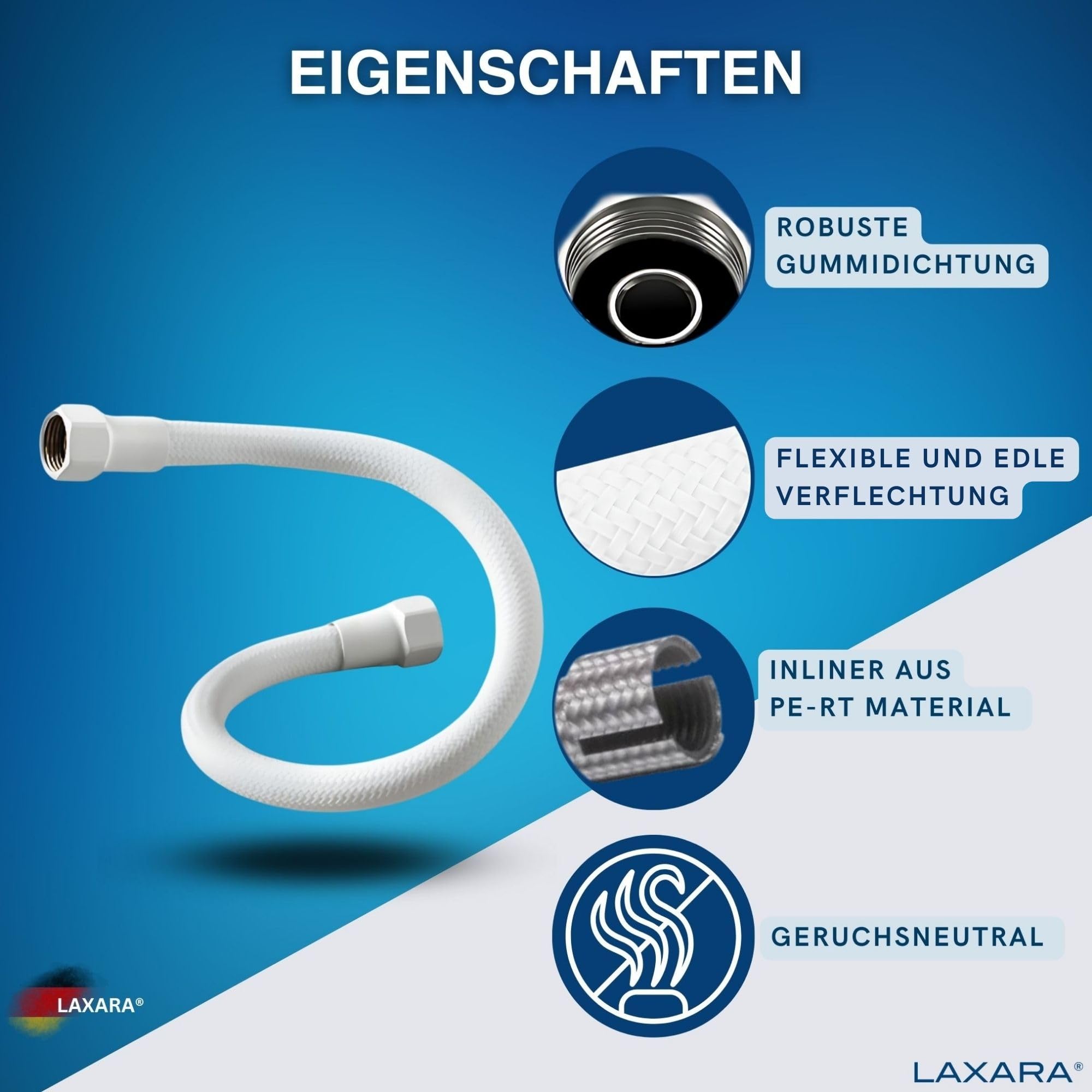 LAXARA DVGW Premium Coloured Flex Hose Black and White 3/8 Inch to 1/2 Inch Outer Diameter on Both Sides in Selectable Styles (3/8 Inch White - Image 3