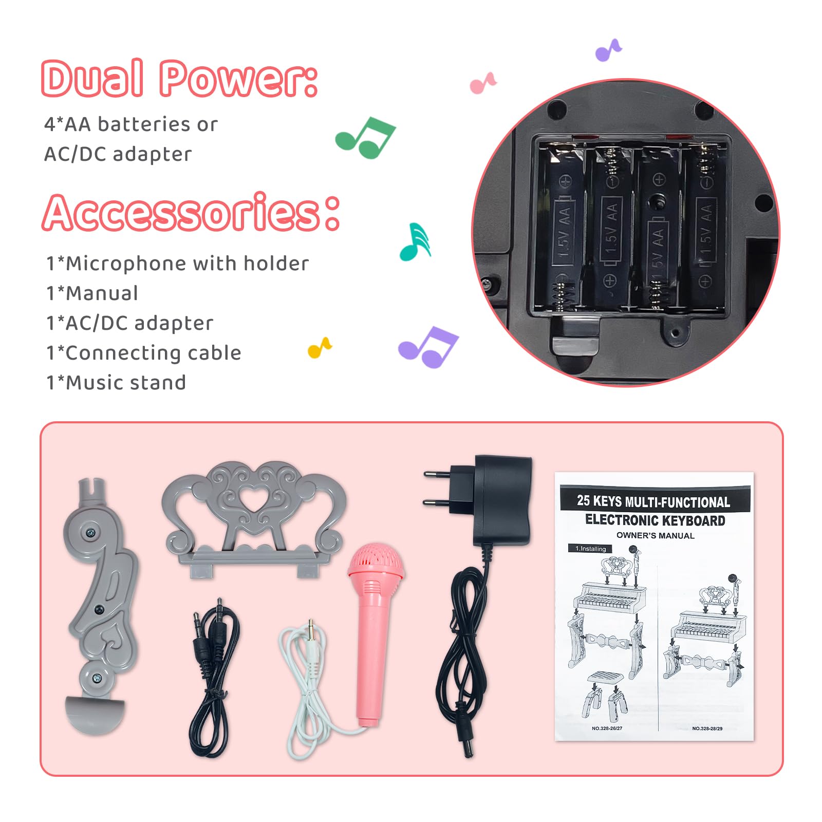 Kidcia Kids Piano, Piano Toys for 2 3 4 Year Old Girl Birthday Gift, 25 Keys Keyboard & Kids Microphone, Electronic Musical Toys for 3 Year Old Girls Toddler