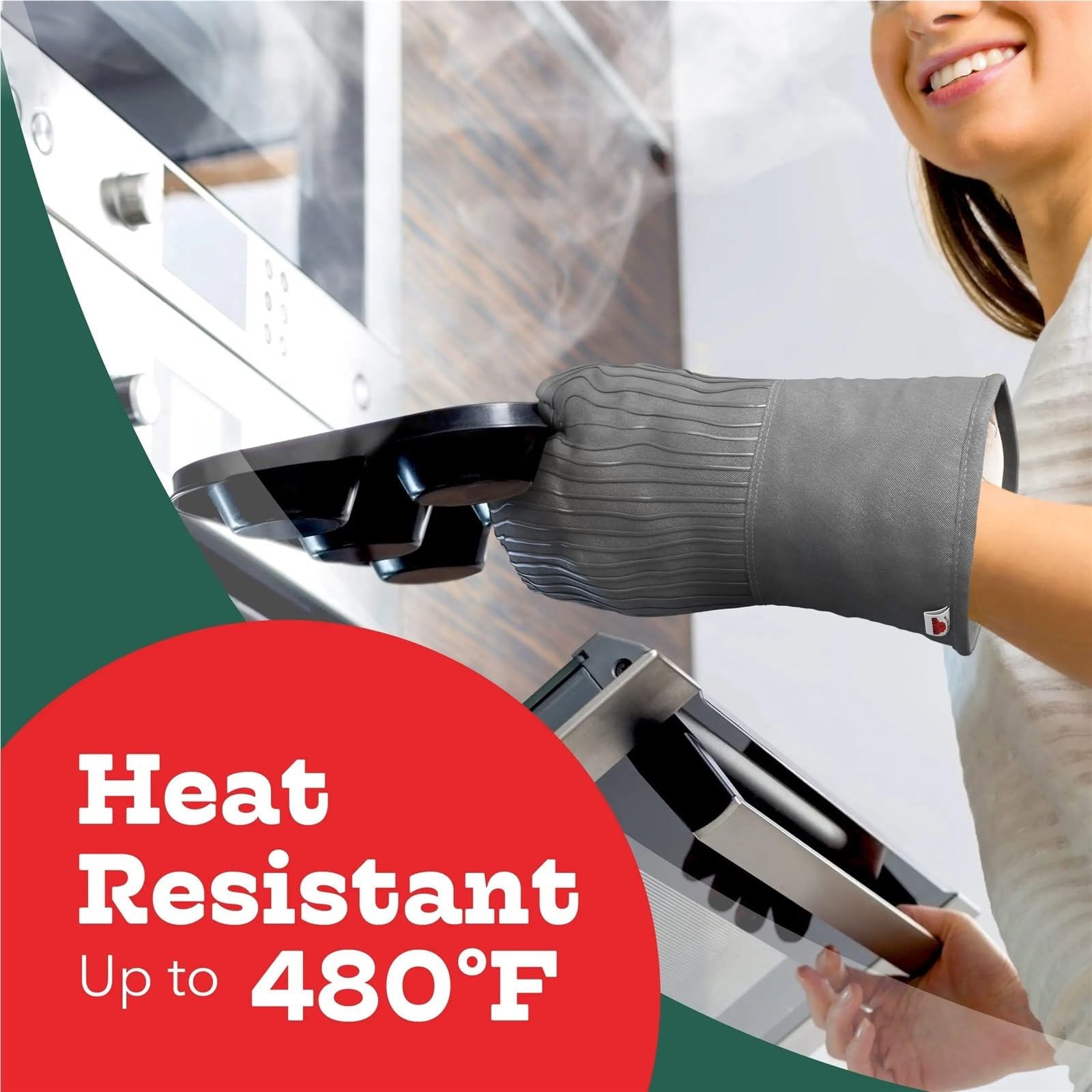 Manoplas de Horno Resistentes al Calor - Juego de 2 Guantes de Cocina de Silicona Mitones de Horno para Hornear(Red)