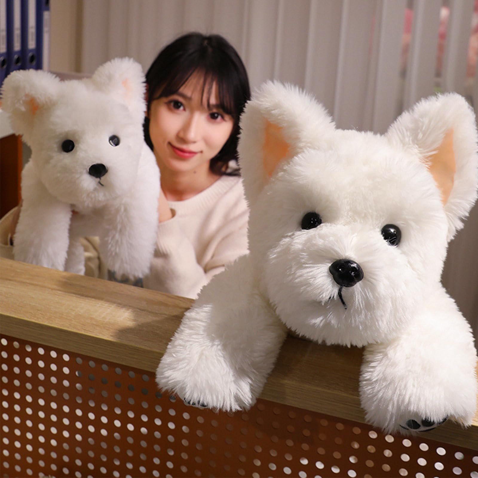 Hund Kuscheltier, 30/45/65cm Klein Weiß Welpe Plüschtier, Stofftier Plüsch Puppe Plüschtiere, Geschenk für Jungen Mädchen (65CM)