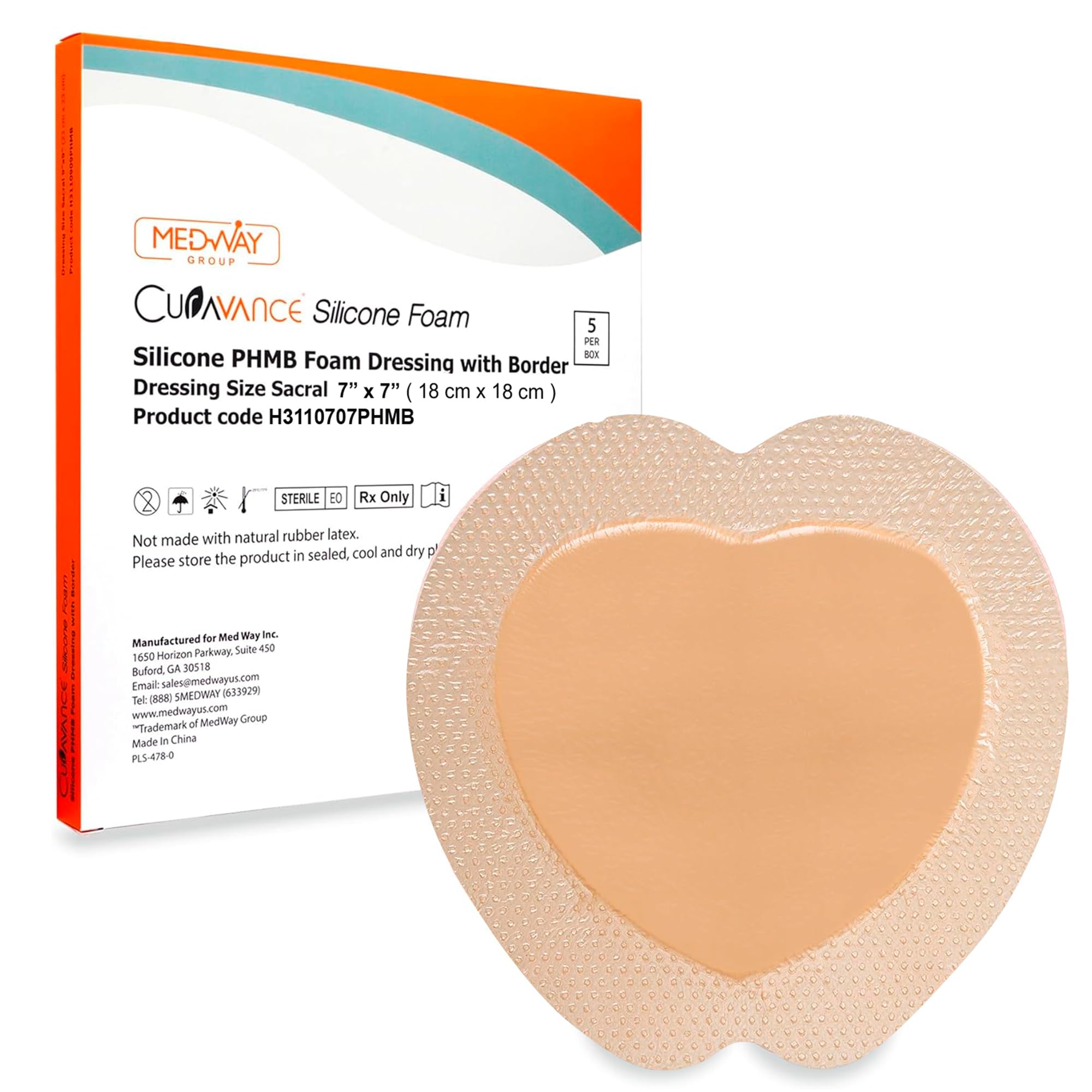 MedVance - Bordered Silicone PHMB Adhesive Foam Dressing Sacral Size 7"x 7" Box of 5 dressings