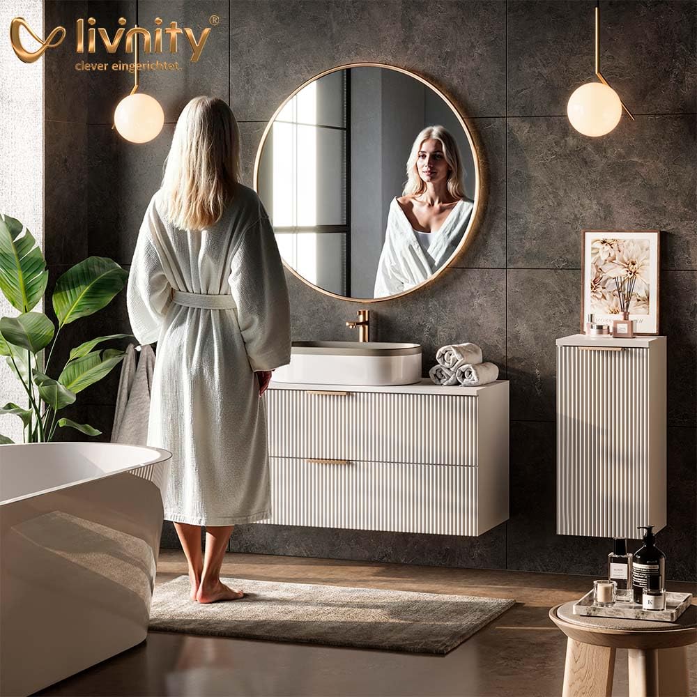 Livinity Set di mobili da bagno Amalfi, Antracite/Rovere dorato 65 cm