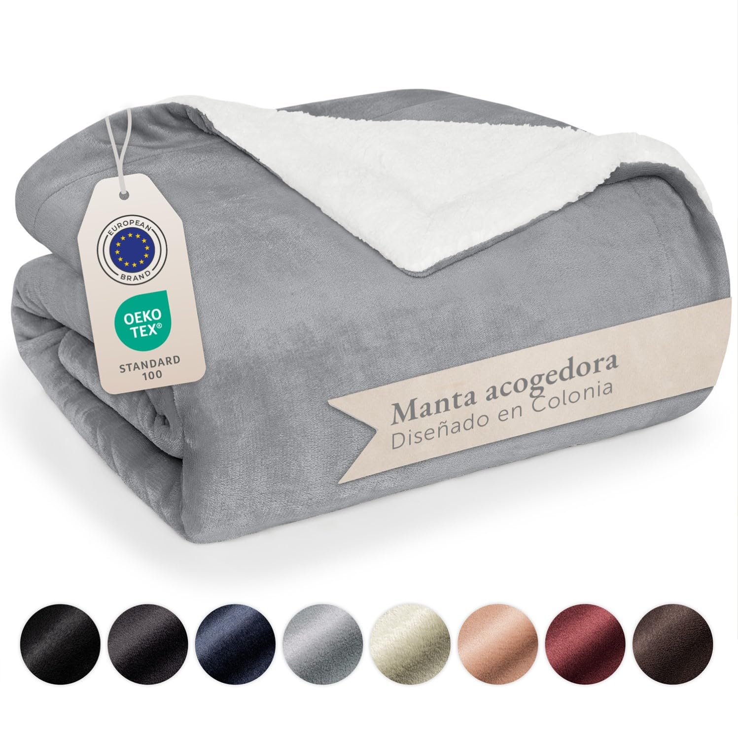 Blumtal Mantas para Sofá Reversible de Sherpa y Franela Suave - Manta Polar 100% Microfibra Extra Suave, Manta de sofá, de Cama o de Sala de Estar, Gris, 150 x 200 cm
