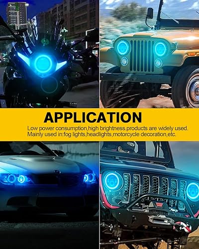 Miniatura 6 de Qasim 70MM hielo azul halo anillos ángel ojos faro COB 45SMD LED lámparas de advertencia con cubierta de plástico 12 V 24 V