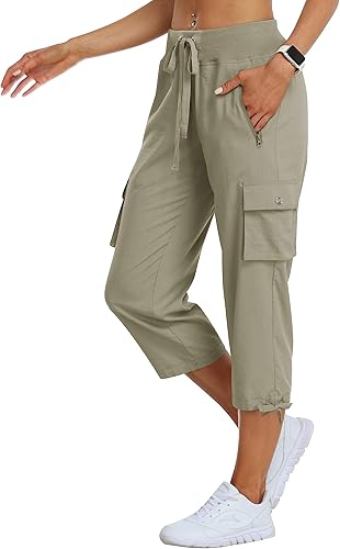 MoFiz Pantalones cargo capri de senderismo para mujer, ligeros, de secado rápido, atléticos, viajes, casuales, holgados, cómodos, bonitos bolsillos