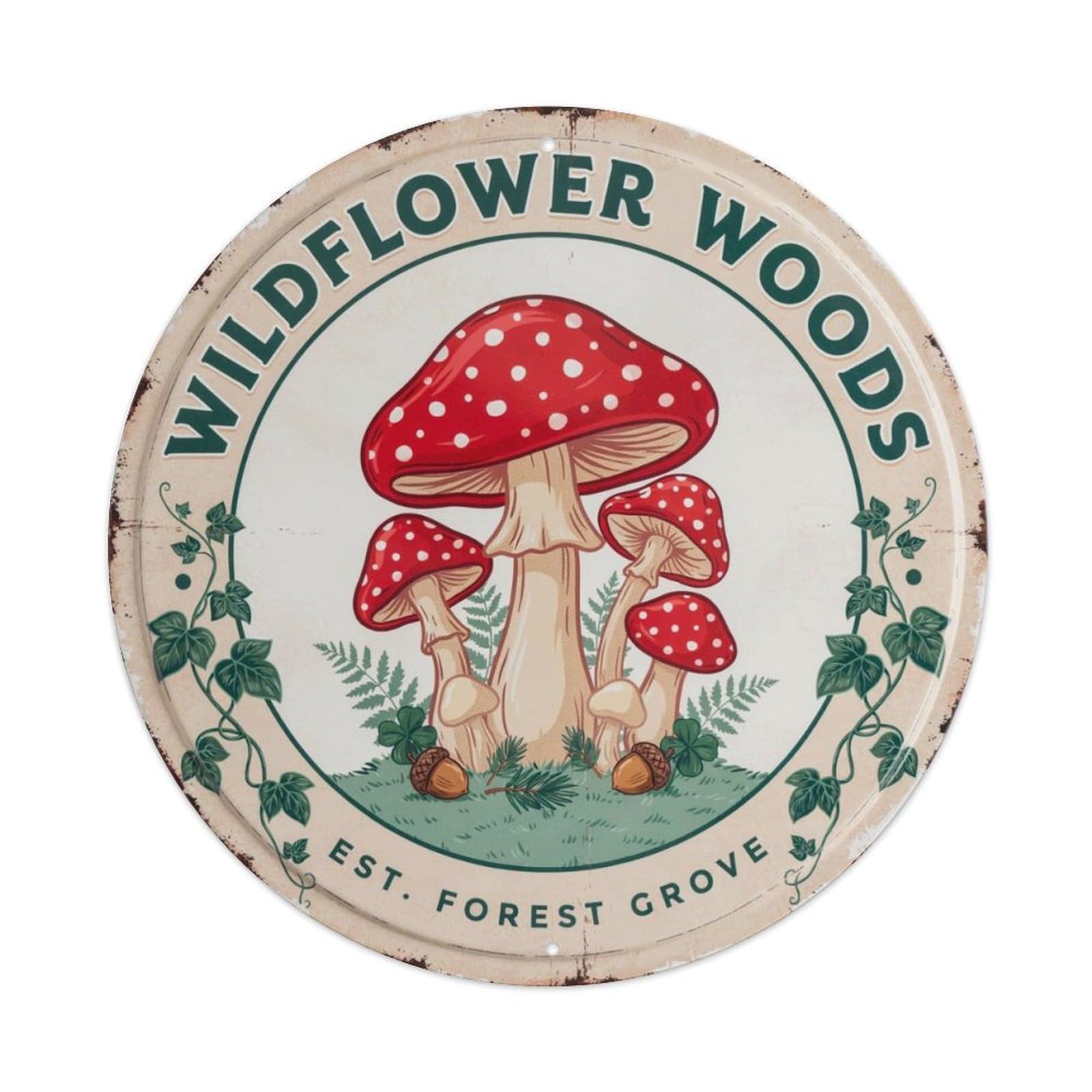 Cottagecore Mushroom Forest Metal Tin Sign Plaque