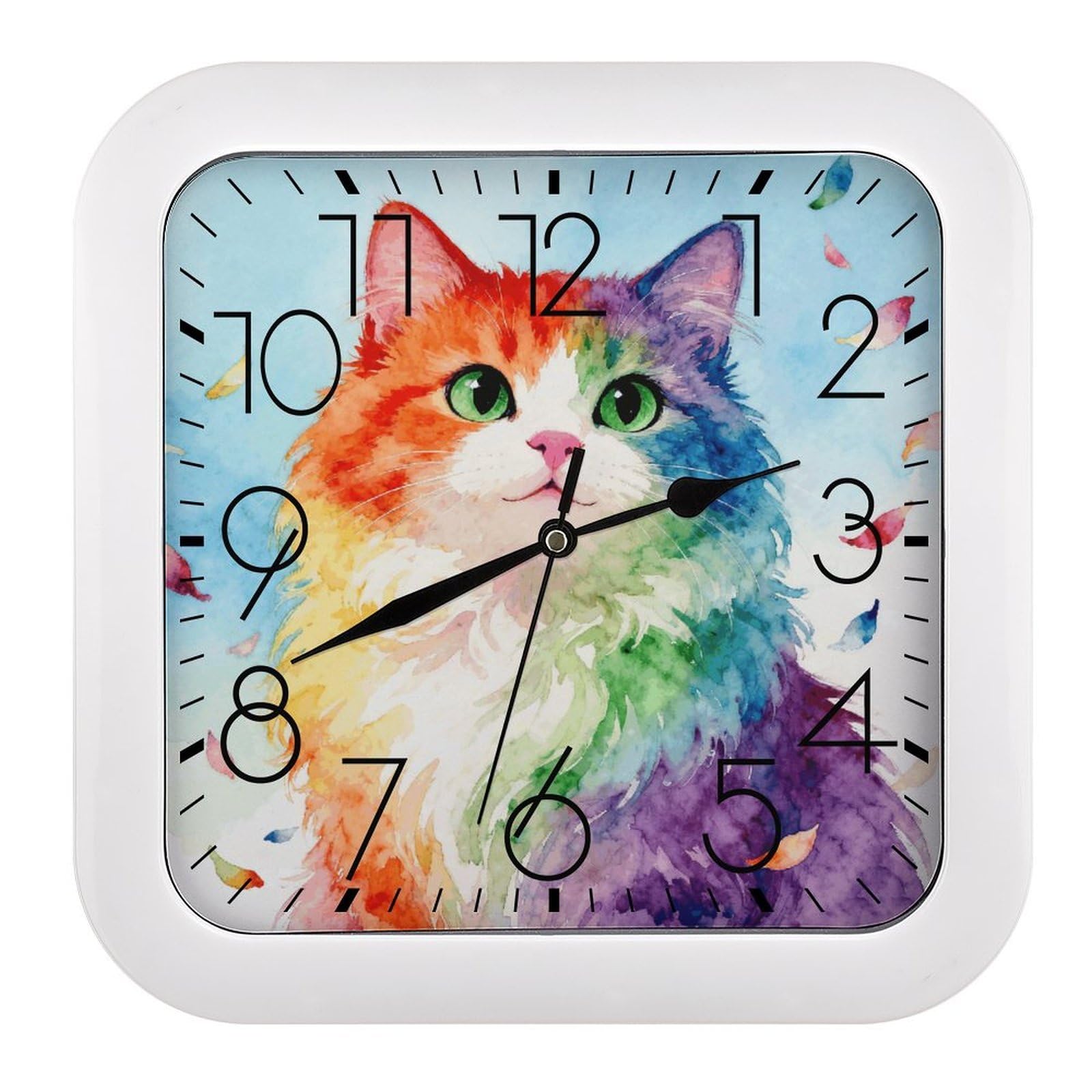 Horloge murale chat coloré, une horloge carrée rétro idéale à offrir pour la maison