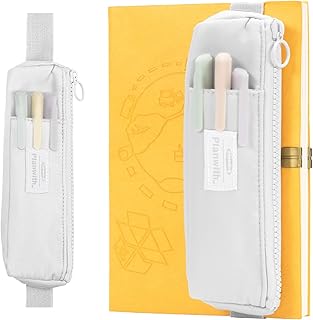 Slim Pen & Pencil Bag with Adjustable Elastic Band, Zipper Pouch for Makeup, Journal