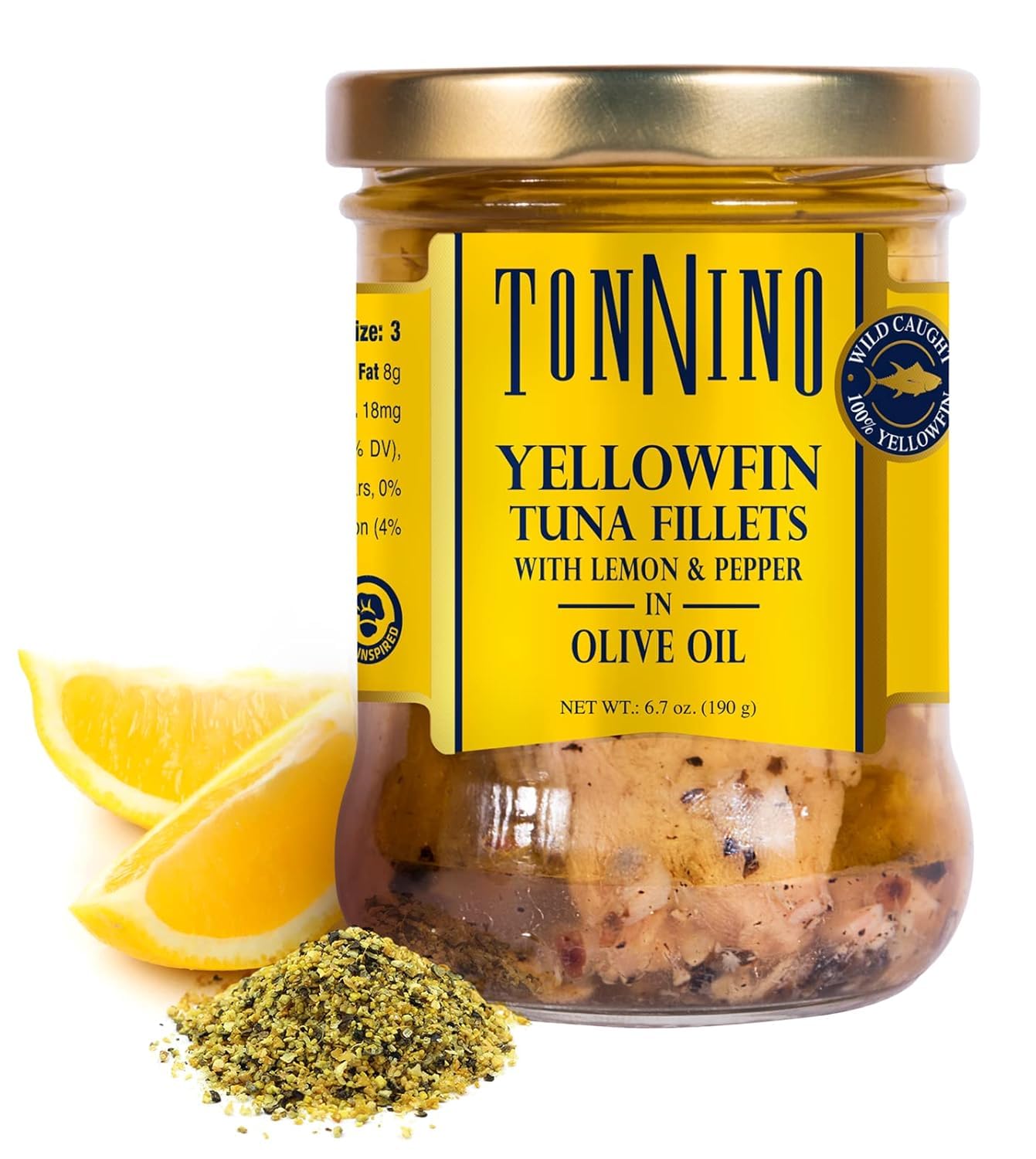 Tonnino Yellowfin Tuna Fish – Lemon Pepper in Olive Oil – Pack of 6 – Alternative to Salmon – Protein Snacks – Ready to Eat Meals