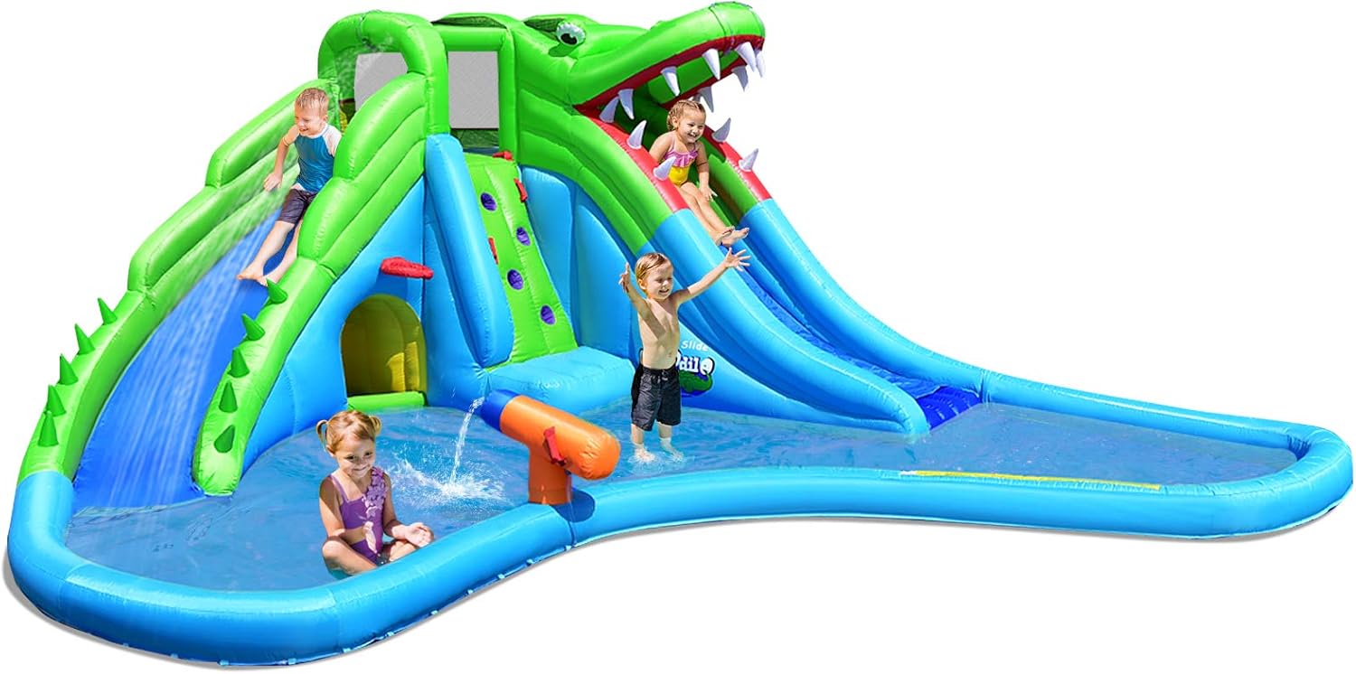 Buy Costzon Inflatable Water Slide, 7 in 1 Double Long Slide Giant Water Park with Tunnel