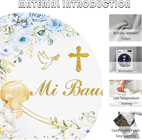 Miniatura 3 de AIBIIN Telón de fondo de 7 x 5 pies Mi Bautizo de bautismo mexicano, fondo azul para baby shower, para niños, Dios bendiga la primera comunión,