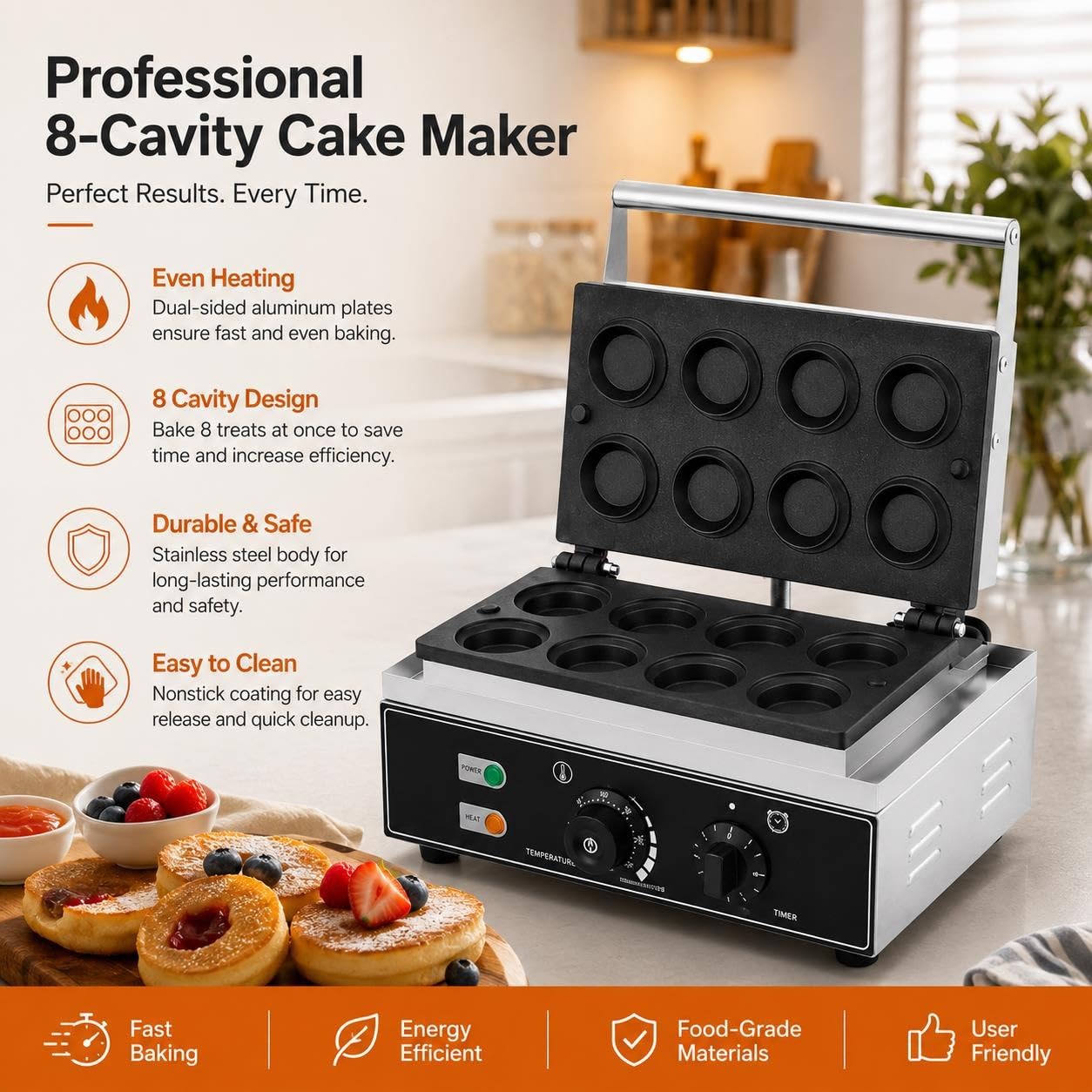 Tartillera De Doble Calentamiento, Horno De Repostería De 8 Puertos 1550W