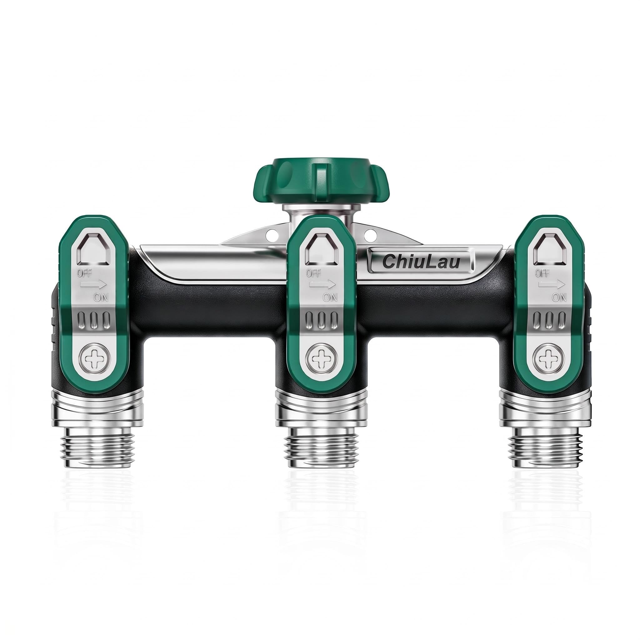 ChiuLau 3 Way Hose Pipe Splitter, 3/4 Inch Large Flow Tap Splitter, Heavy-duty Metal Tap Hose Pipe Connector