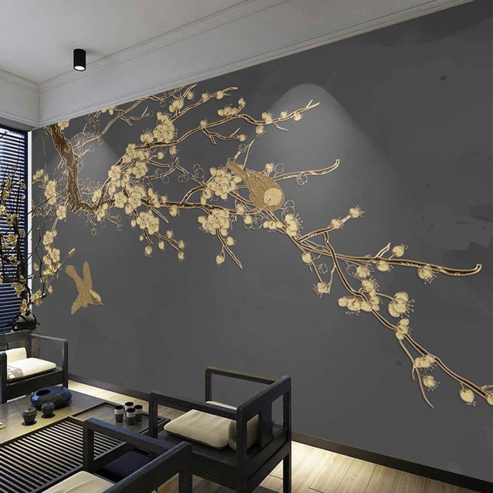 Papier peint mural 3D autocollant pvc fleurs oiseaux décoration salon